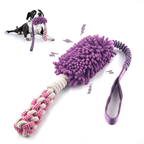 Dog Puppy Toys Dog Squeak Toys Plush Dog Toy with Dog Ropes Knots for Fun and Teeth Cleaning (Purple / Dog Bite Stick Toy)