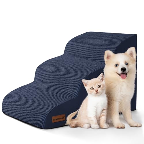 Dog Stairs and Steps for Beds Or Couches (Blue / Standard 3-Step 15.7"H)
