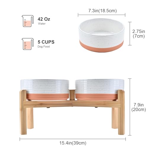 Elevated Dog Bowls Ceramic (7.3 in - 5.3 cups / Pattern White)