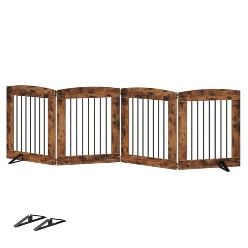 Indoor Dog Gate with Support Feet (Rustic Brown / 【4 Panels】80.3"L x 24"H)