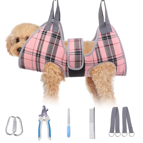 Dog Grooming Hammock for Small Dogs (XS (Leg Spacing: 6-9.5" / Max W: 15lbs) / Pink)