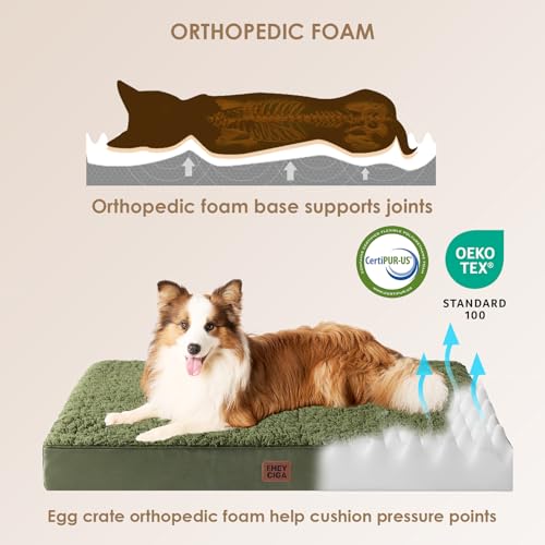Orthopedic Dog Bed Extra Large with Removable Washable Cover (41*27*3.5 inches / Olive Green)