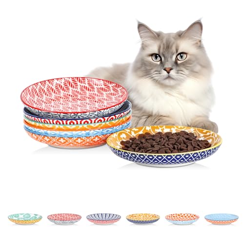 6 Inch Ceramic Cat Bowls (6 Inch, Set of 6 / Assorted Colors)