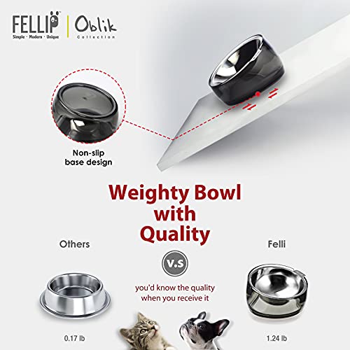 Pet Oblik Acrylic Raised Dog Food Water Bowl Stainless Steel Slanted Oval Dish for Short Leg Puppy & Small Medium Pet (Smoky / 1.5 Cups Oval Dish)