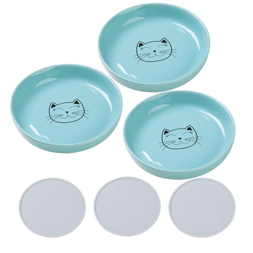 Shallow Wide Cat Food Bowls Anti Whisker Fatigue (Blue)