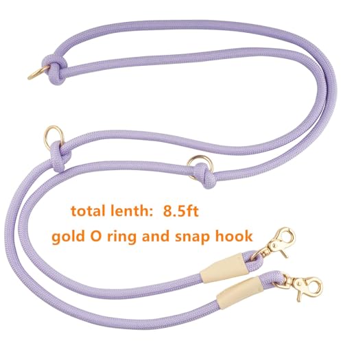 Multifunctional 8.5 ft Nylon Rope Hands Free Dog Leash for Running Small Medium Large Dogs (Light Purple / 8.5FT x 10MM)