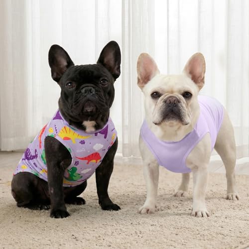 2Pack Dog Shirts for Small Dogs Breathable Mesh Tank Top (Large (13-19lbs) / 3# 2Pack (Dinosaur+Purple))
