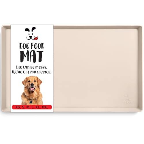 Dog Food Mat Waterproof Dog Bowl Mat for Food and Water (28"L x 18"W / Vanilla)