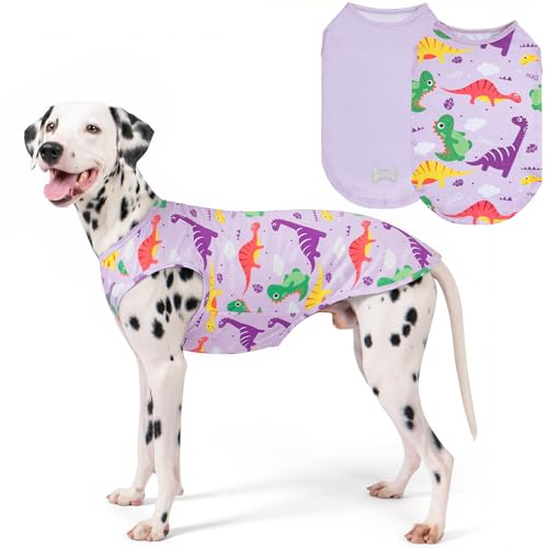 2Pack Dog Shirts for Medium Large Dogs Breathable Mesh Tank Top (XX-Large (40-55lbs) / 3# 2Pack (Dinosaur+Purple))