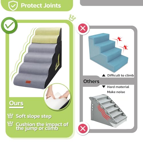 6 Steps 30 inches Height Dog Stairs for Bed for Small& Older Pets (Grey / 6 Tiers)