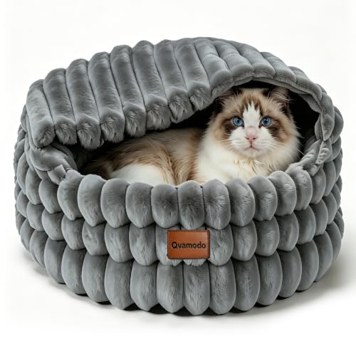 Cat Cave Bed for Indoor Cats Covered 2 in 1 Pet Burrow Beds (Gray)