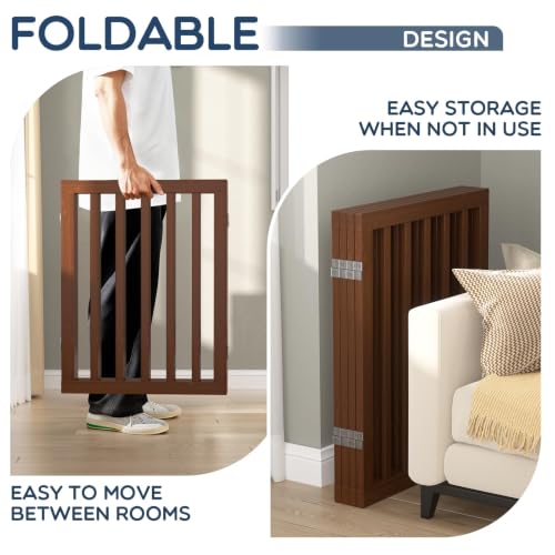 Freestanding Dog Gate Indoor (Walnut / 75”Wx24”H, 4 Panles)