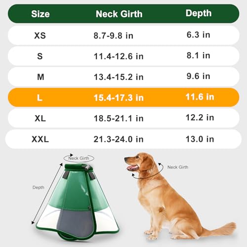 Dog Cone to Stop Licking (L (Neck: 15.4-17.3") / Dark Green)