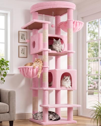 74in Pink Heavy Duty Cat Tree Tower for Indoor Large Cats (Pink / 74inch)