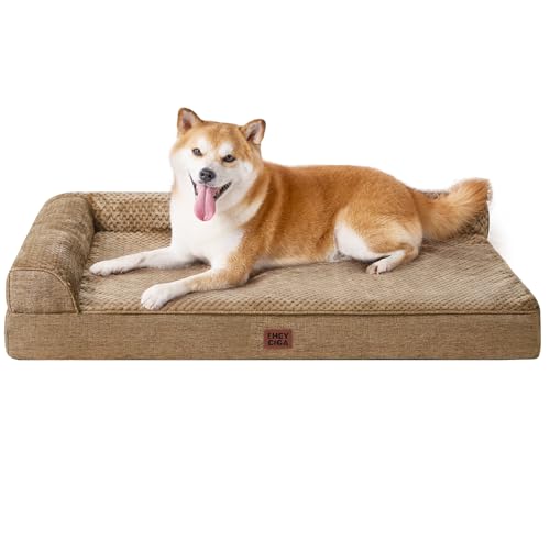 Memory Foam Dog Bed Large Size Dogs (Camel / 36.0"L x 27.0"W x 6"Th)