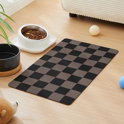 Checkered Dog Feeding Mat (24"L x 16"W / Brown)
