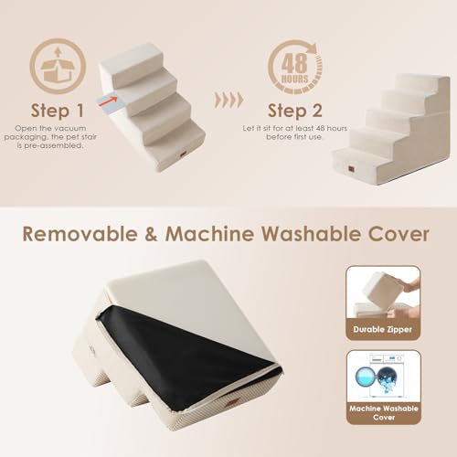 Dog Stairs for High Bed 22.5" H (Beige / Standard 15.7" x 30" x 22.5")