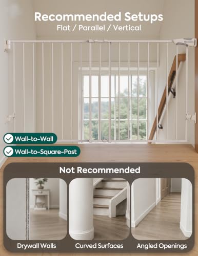 Baby Gate for Stairs (*White / 34" H, 29-49" W-Wide)