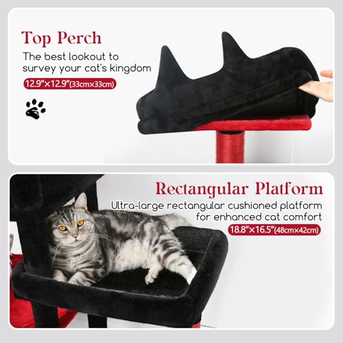 65in Gothic Sturdy Cat Tree for Indoor Large Cat (65inch / Red Black)