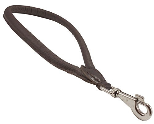 Round Genuine Rolled Leather Dog Short Traffic Leash 13" Long 1 (Brown)