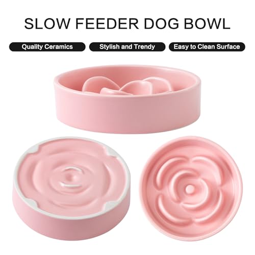 6'' Ceramic Slow Feeder Dog Bowls (6 inch / Pink)