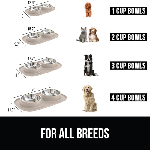 Dog Bowl Set with Feeding Mat (Beige / 1 Cup Bowls)