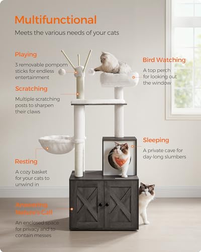 Cat Tree with Litter Box Enclosure (Misty Gray)