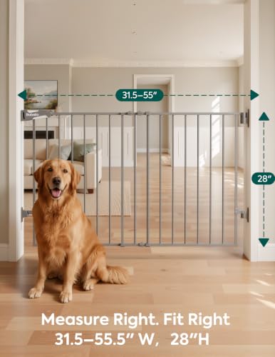 31.5 55" Extra Wide No Bottom Bar Baby Gate (Grey - B17 / 28" H, 31.5-55" W- Extra Wide)