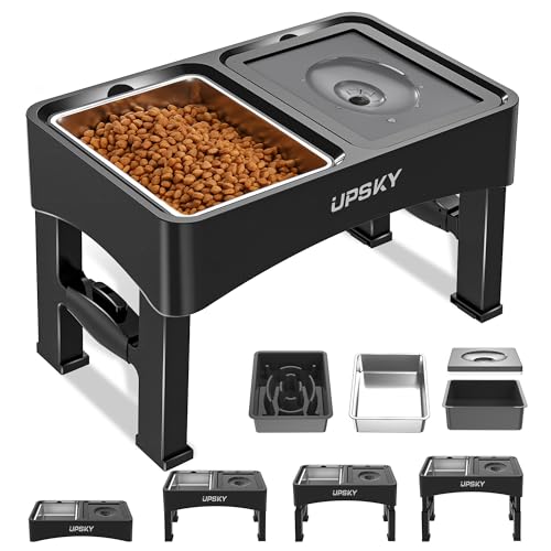 3-in-1 Elevated Dog Bowls Set with 4 Height Adjustable Stand, Balck (C-3 in 1 (Black))