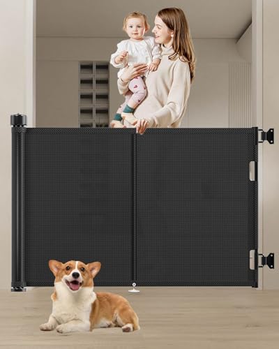 59 inch Reinforced Retractable Baby Gates 34 inch Tall (Black / 34" Tall x 59" Wide)