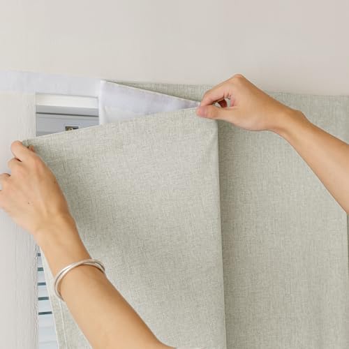 100% Blackout Self Adhesive Curtains Portable Curtain Simple and Easy to install Bedroom Window Thermal Lnsulated Kitchen Room Darkening Black Small Drapes (35"W x 72"L (Pack of 1) / Light Beige)