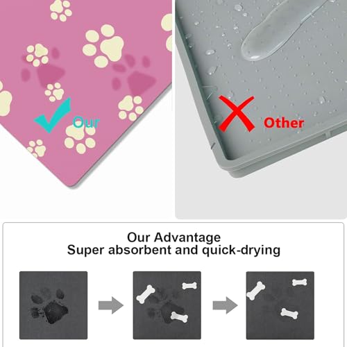 Pet Feeding Mat Dog Cat Food Mat Absorbent No Stains Quick Dry Rubber Bottom Anti (Pink-JY / 16"×24")