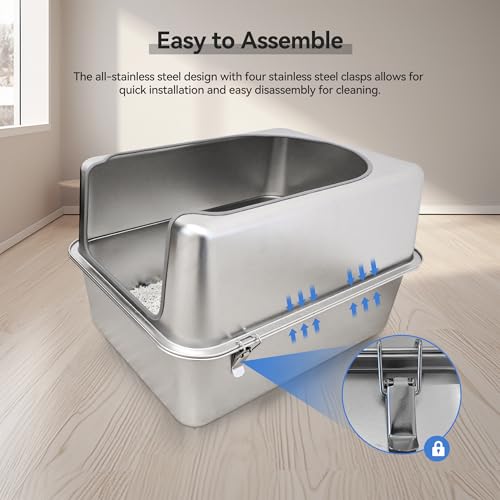 Stainless Steel Litter Box with Metal Lid and Scoop (L:17.7"x13.8"x11.8")