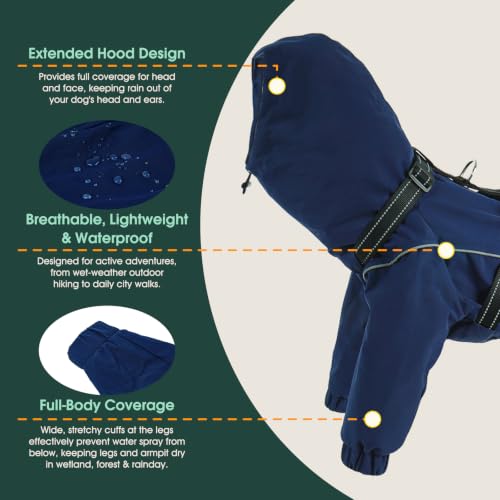 Dog Raincoat Hooded Full Body Coverage (Blue / Medium(Chest:20.87"))
