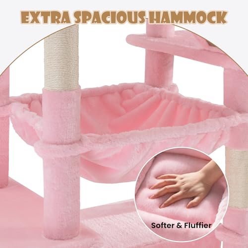 81in Multi Level Tall Cat Tree Tower for Indoor Kitties (Pink)