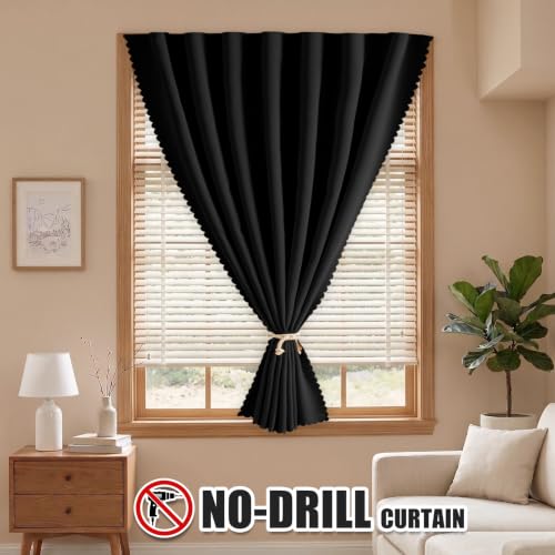 Self Adhesive Curtains for Windows (Black / 59"W x 71"L (Pack of 1))