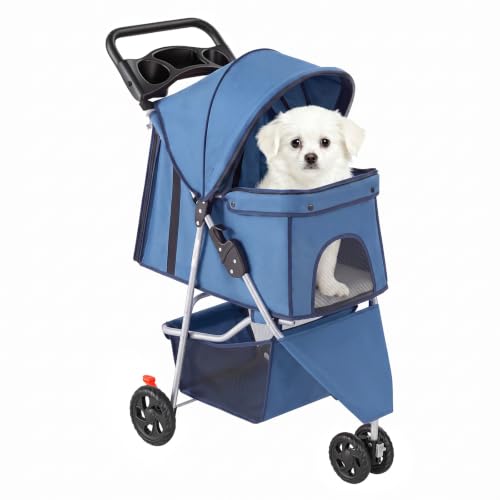 Foldable 3 Wheel Pet Stroller for Dogs and Cats (Blue / 29.13"×39.37"×17.71")