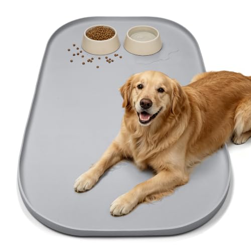 Waterproof Silicone Pet Food Mat with Raised Edge for Dog & Cat (Light Gray / 36"L x 24"W)
