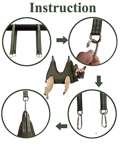 10 in 1 Dog Pet Grooming Hammock Harness with Nail Clippers (XL/Under 80 lb / Khaki Green)