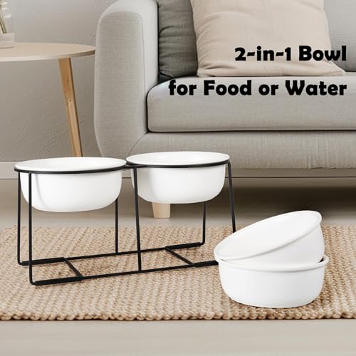 Ceramic Elevated Dog Bowl Set (Matte White / XL × 2)