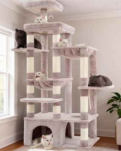 Cat Tree, 71-Inch Tall Cat Tower for Large Maine Coon Cats HCT037MU (Rosy Brown / XL)