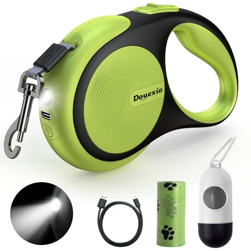 Retractable Dog Leash with LED Flashlight (Black-Green)