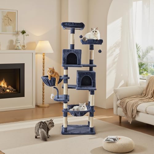 71 Inch Cat Tree Tower with Natural Sisal Scratching Post (Dark Grey / 71IN)