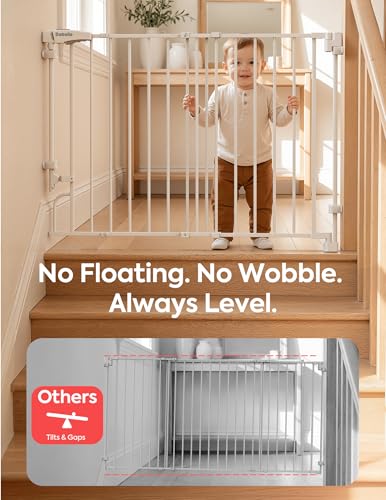 Removable Baby Gate for Stairs No Bottom Bar (White / 29-43" W, 30" H-Standard)