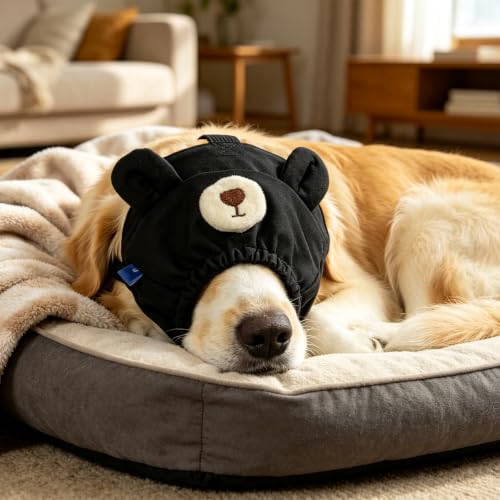 Dog Calming Cap Eye Mask Nylon Shading Pet Anxiety Mask Muzzle for Grooming Anti Car Sickness (Black Bear / M)