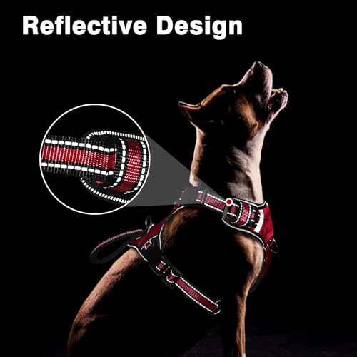 Service Dog Vest No Pull Dog Harness with 7 Dog Patches (Large / Red)