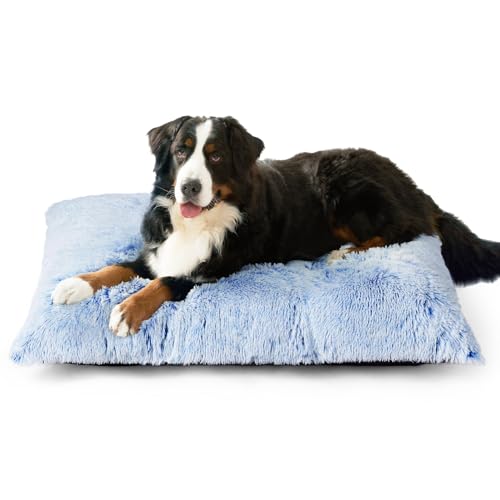 Fluffy Dog Crate Bed (Blue / 47 x 35)