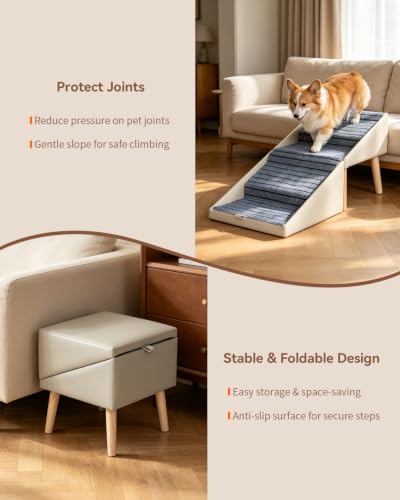 17.4" 4 Step Dog Ramp for High Bed (Grey / 17.4" H)