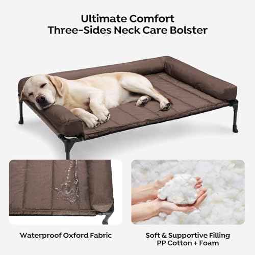 Outdoor Elevated Dog Bed with Waterproof Bolster Cushion (Brown / 42.0"L x 30.0"W x 7.0"Th)