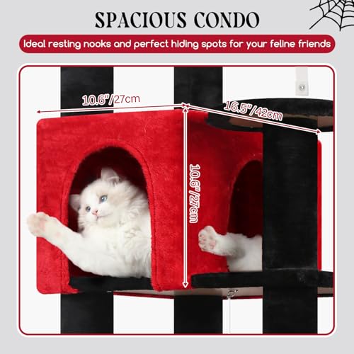 65in Gothic Sturdy Cat Tree for Indoor Large Cat (65inch / Red Black)
